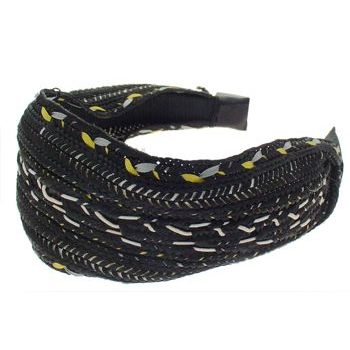 Head Dress - Woven Scarf Headband - Black w/Gold & Silver  (1)
