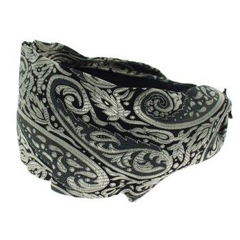 Head Dress - Brocade Scarf Headband - Black w/Paisley  (1)