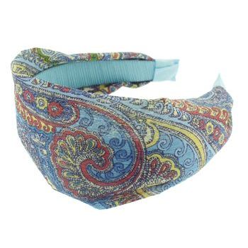 Head Dress - Silk Chiffon Headband - Blue Paisley (1)
