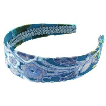 Susan Daniels - Headband - 1 3/8inch - Teal w/Velvet Cut Flowers