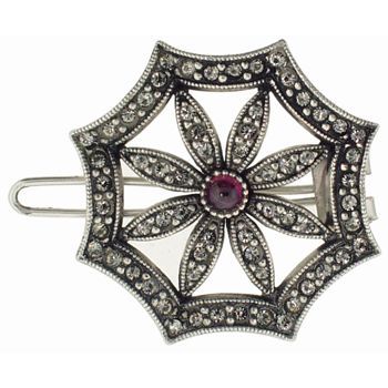 Linda Levinson - Brooch Hairclip - Silver w/Garnet Center & Black Diamond Swarovski Crystals (1)