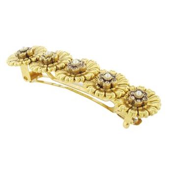 Linda Levinson - Five Flower Barrette - Gold Barrette w/Light Citrine (1)