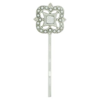 Linda Levinson - Silver Pave Square, Pearl & Swarovski Crystal Bobby Pin (1)