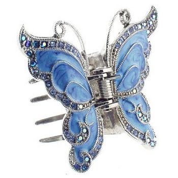 HB HairJewels - Hip Clips - Large Enamel & Crystal Butterfly Claw - Blue (1)
