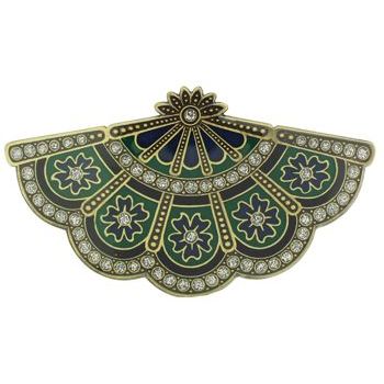 H-n-W- Enamel Fan Barrette (1) - Dark Blue w/Green