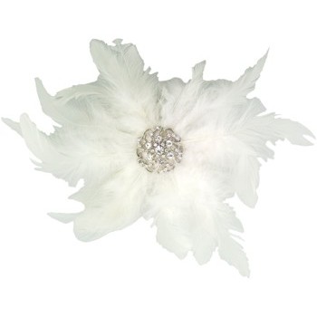 Karin's Garden - Feather Barrette w/Austrian Crystal Center - White (1)