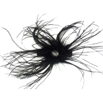 Karin's Garden - Ostrich Feather Barrette w/Crystal Center - Rich Black (1)