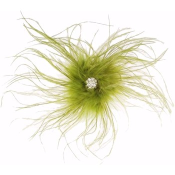 Karin's Garden - Ostrich Feather Barrette w/Crystal Center - Soft Olive (1)