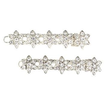 Lee Angel - 2 Silver Multi-Flower Hair Clip - Silver w/ Swarovski Crystals