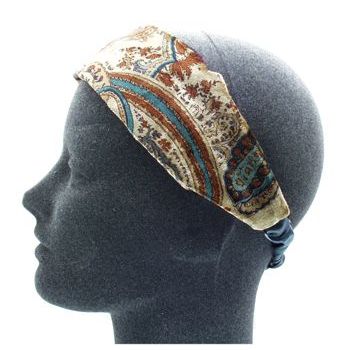 L. Erickson USA - Soft Wide Headband w/ Elastic - Printed Velvet - Aqua