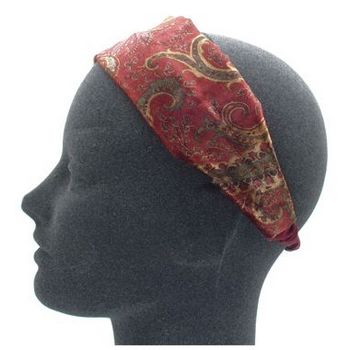 L. Erickson USA - Soft Wide Headband w/ Elastic - Printed Velvet - Cabernet