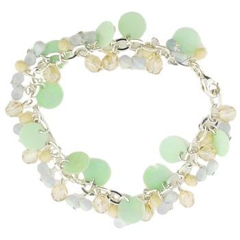 Michele Busch - Bracelet - Silver Link Chain w/Dangling Mint Paillettes, Champagne Crystal Beads, & Lt Blue Beads