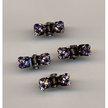 Mini Crystal Heart Clips - Amethyst - 4 Clips