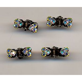 Mini Crystal Heart Clips - WhiteAB - 4 Clips