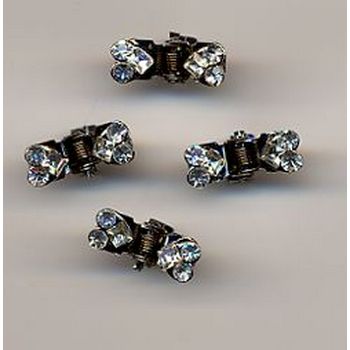 Mini Crystal Heart Clips - White - 4 Clips