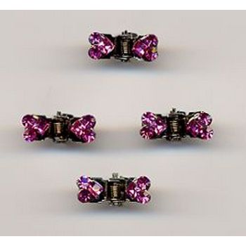 Mini Crystal Heart Clips - Rose - 4 Clips
