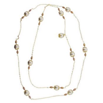 Pink Lily - Necklace - Gold & Taupe Long Necklace (1)