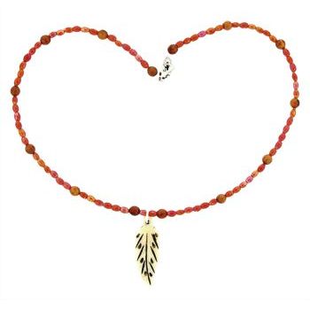 Pink Lily - Necklace - Bone Leaf & Orange Beads (1)