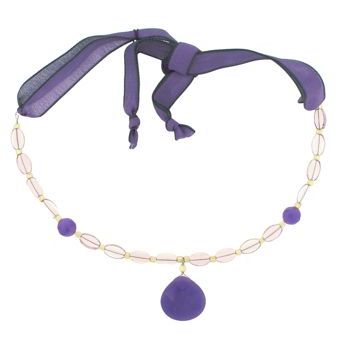 Pink Lily - Necklace - Purple Ribbon w/Purple Stone