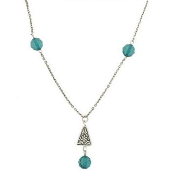 Pink Lily - Necklace - Dark Teal Beads w/Silver Charm (1)