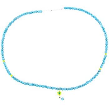 Pink Lily - Necklace - Turquoise & Yellow Beads w/Flower Glass Bead
