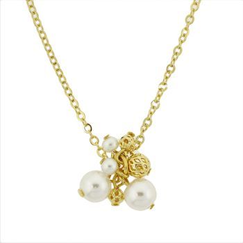 Pink Lily - Necklace - White Pearl Cluster on Gold Chain(1)