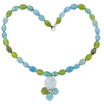 Pink Lily - Necklace - Teal, Turquoise & Olive Beads (1)
