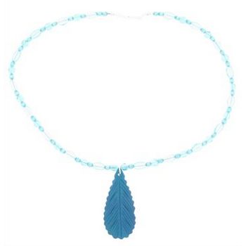 Pink Lily - Necklace - Teal Crystal Beads w/Teal Feather