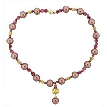 Pink Lily - Necklace - Rose Pearls w/Gold Filigree