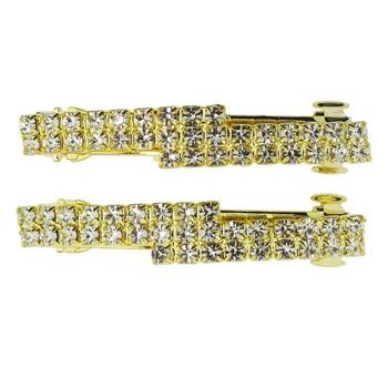 Bijoux Designs - Brilliant White Square Overlap Barrettes (2) - Gold