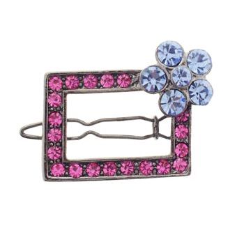 Karen Marie - Flowered Austrian Crystal Barrette - Rose w/ Blue (1)