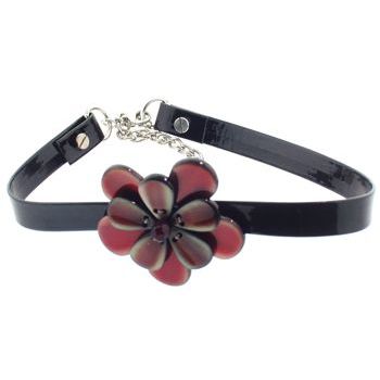 Karen Marie - Black Patent Leather Choker Necklace w/Pansy - Paprika (1)