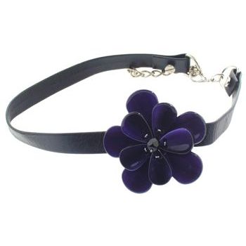 Karen Marie - Black Leather Choker Necklace w/Pansy - Rich Violet (1)