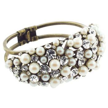 Gerard Yosca - Faux Pearl & Swarovski Crystal Cuff - White