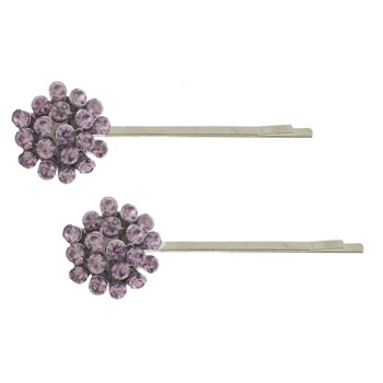 Karen Marie - Crystal Ball Bobby Pins - Amethyst - Silver (Set of 2)
