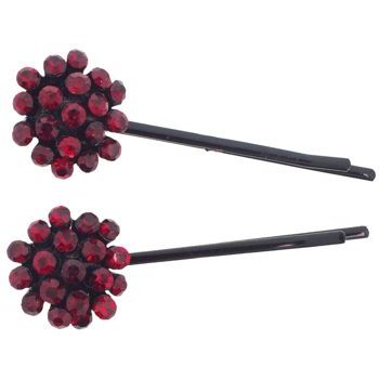 Karen Marie - Crystal Ball Bobby Pins - Red - Black (Set of 2)