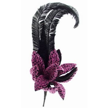 Angelica Accessories - Pink Chenille Flower Burst w/Ostrich Feathers - Pin (1)