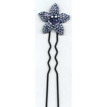 Crystal Star HairPin - Sapphire Bl w/ Black