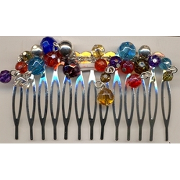 Beaded Hair Comb - Silver Colored - LG