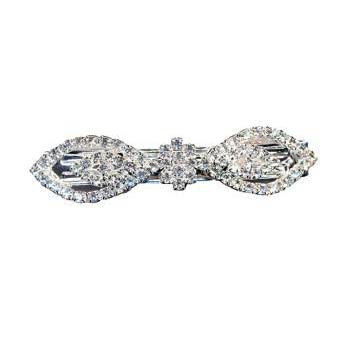Rhinestone Bow Barrette W/ Square Centerpiece