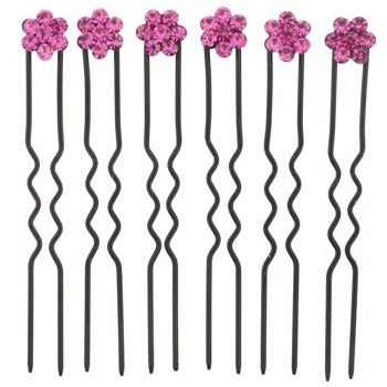 HB HairJewels - Austrian Crystal French Hairpins - Fuschsia w/Black (Set of 6)