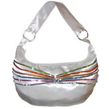 Amici Accessories - Talia - Satin Silver  Hobo  w/ Rainbow Sequin Trim