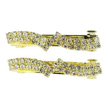 Bijoux Designs - Brilliant White Zig Zag Barrettes (2) - Gold