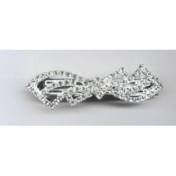 Rhinestone Bow Barrette W/ Diamond Shaped Center