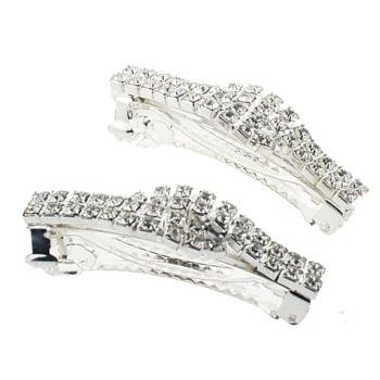 Bijoux Designs - Brilliant White Circle Buckle Barrettes (2) - Silver