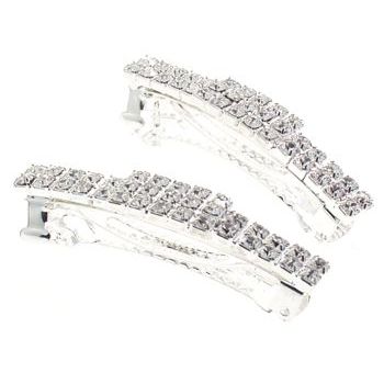 Bijoux Designs - Brilliant White Square Buckle Barrettes (2) - Silver