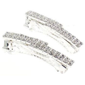 Bijoux Designs - Brilliant White Square Overlap Barrettes (2) - Silver