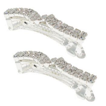 Bijoux Designs - Brilliant White Zig Zag Barrettes (2) - Silver