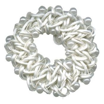 Camila - Beaded Scrunchie - White