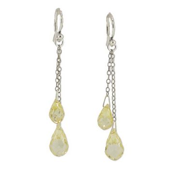 Chan Luu - Double Drop Crystal Briolette Earrings On Silver Chain - Citrine - (Pair)